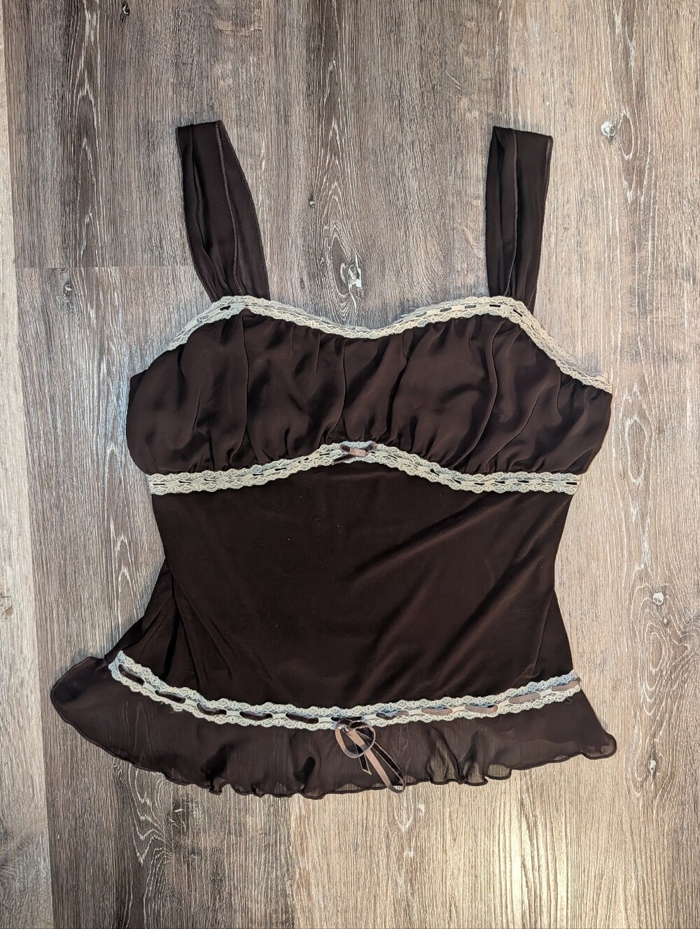 Vintage Brown Cami with Cream Lace Trim
